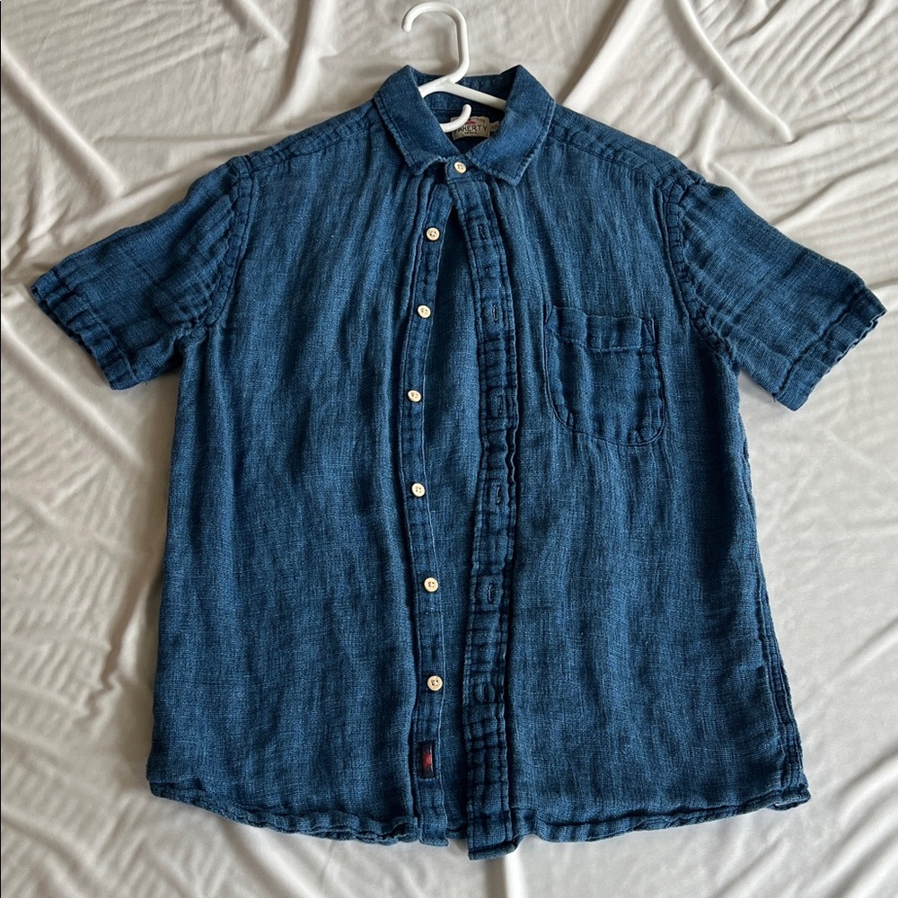 Men's Linen Blue Button-Up Shirt